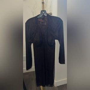 PREMIERE 2PC BROWN DRESS & JACKET & GOLDEN RHINESTONES- NWT - MED